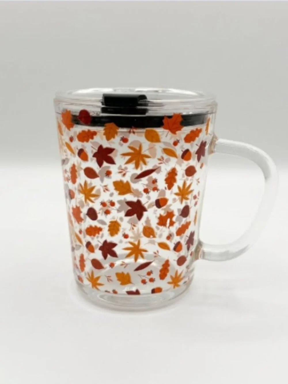 Autumn Leaves Glass Tumbler Mug w Sipper Lid 14oz